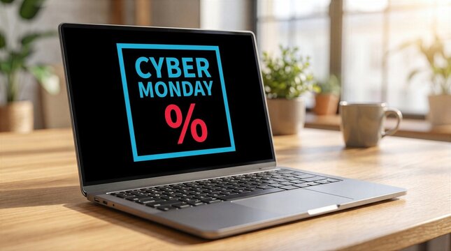 Cyber Monday discount displayed on laptop screen