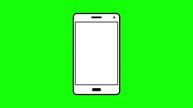 Animated ringing smartphone icon on green screen, mobile phone incoming call loop