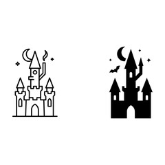 Fototapeta premium Halloween haunted house silhouette with ghost and bats