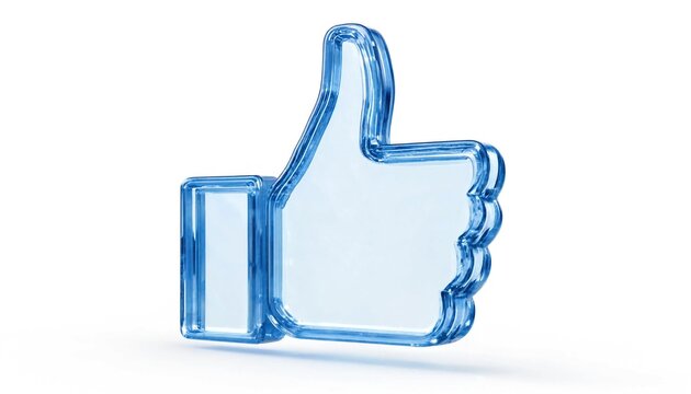 3D thumbs up icon isolated on white background concept of approval transparent liquid glass icon 3D rendering 