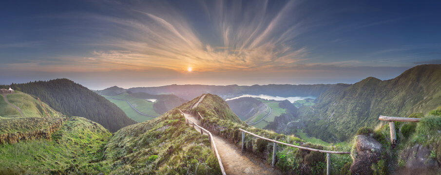 Mountain landscape Ponta Delgada island, Azores Portugal