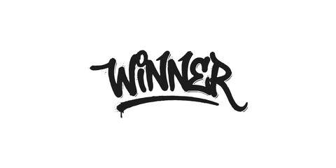 Black graffiti style 'winner' word art with spray paint drips, suitable for urban culture designs and competitive themes. © Shan masih