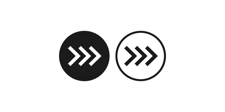 Two arrows pointing right, one solid black and one outline, indicating forward movement.