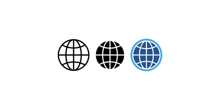 Three earth globe icons with network grid representing global communication and connectivity on transparent background.