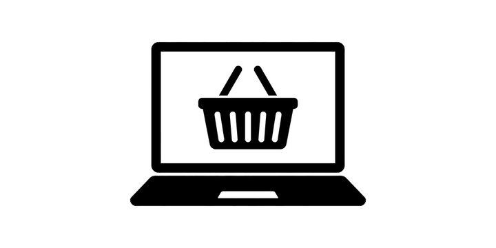 Laptop computer with shopping cart icon on screen for online shopping concept.