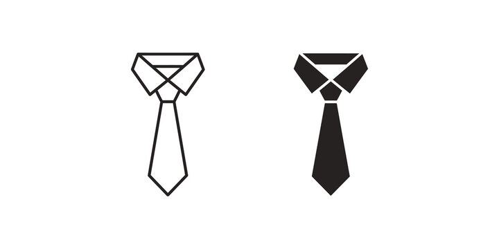Necktie icons set with outline and solid styles for business professional attire.