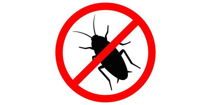 No pest and insect prohibition sign with cockroach icon for sanitary and cleanliness control.