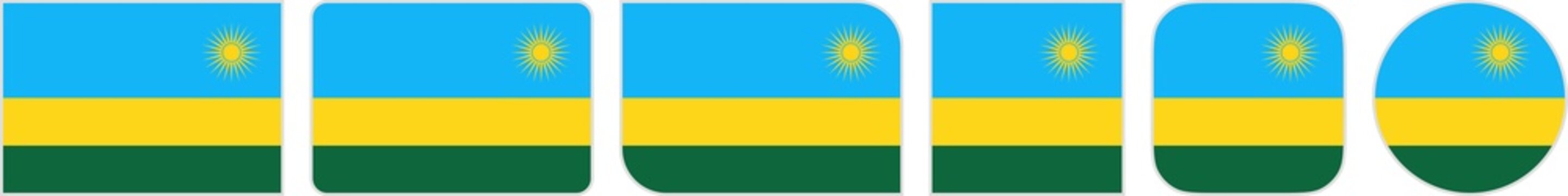 Rwanda flags clipart icon set in circle square rectangle rounded squircle and round diagonal corner shapes with border on transparent background
