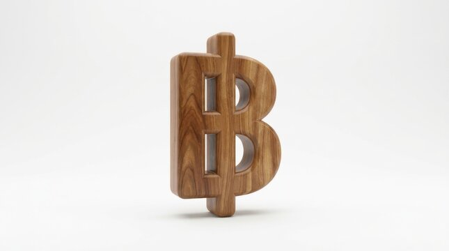 Wooden Thai Baht currency symbol on a clean white background