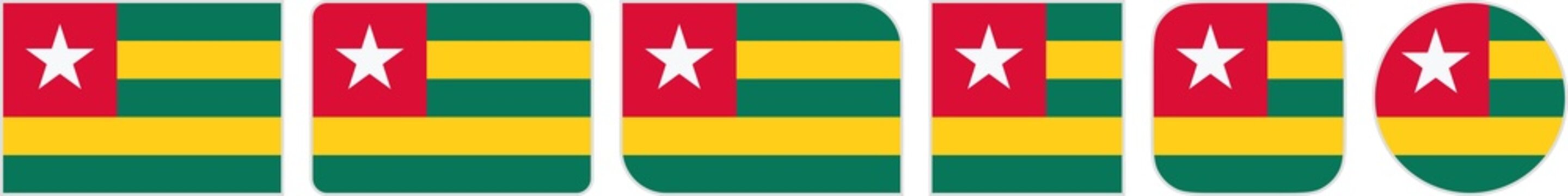 Togo flags clipart icon set in circle square rectangle rounded squircle and round diagonal corner shapes with border on transparent background