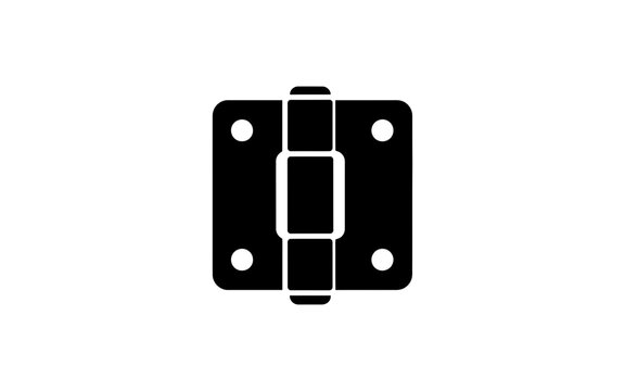 Black silhouette of a door hinge against a white background