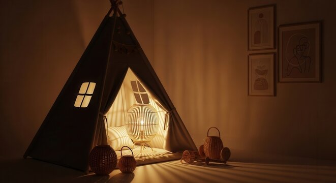 Cozy Childrens Indoor Tent Sanctuary With Warm Lantern Glow