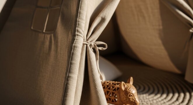 Cozy Childrens Play Tent With A Whimsical Woodland Creature Ornament Inside
