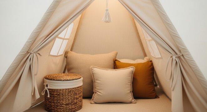 Cozy Childrens Play Tent With Pillows And Basket