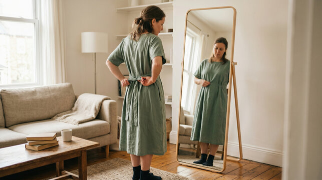 Living Room Mirror Fit Check for a Loose Cotton Dress Alteration