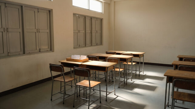 Bright classroom setup with warm conditions for learning study