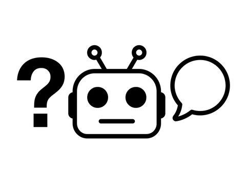 Robot with question mark and speech bubble icon