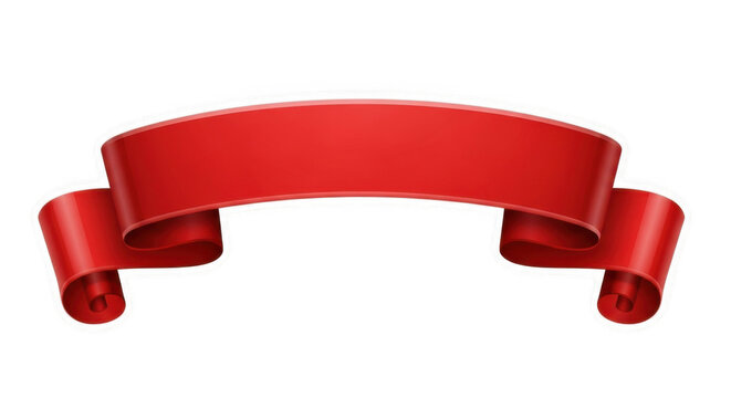 Glossy red ribbon banner with curled ends for text isolated on a plain surface