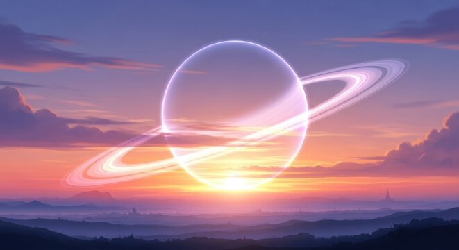 Planet saturn sunset illustration
