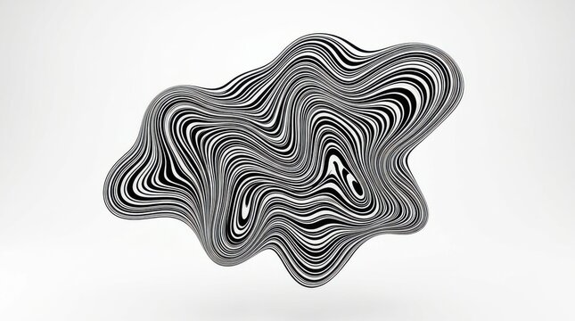 Abstract monochrome blob with flowing wavy black and white stripes