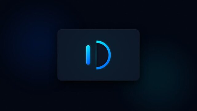 Abstract Digital Logo Design Featuring Minimalist Glowing Blue Geometric Shapes Set Against a Sophisticated Dark Gradient Background