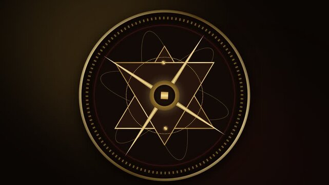 Golden Compass Geometric Emblem with Cosmic Atomic Orbits on Dark Background For Sacred Geometry