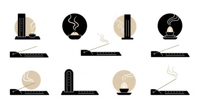 Collection Of Abstract Incense Burner Icons For Relaxation And Meditation