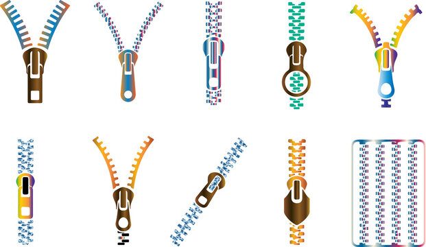 Zipper Brush and Seamless Pattern Minimalist Vector Icon Set