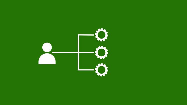 Risk management process line icon with blinking alert and warning symbols, featuring a rotating gear.
