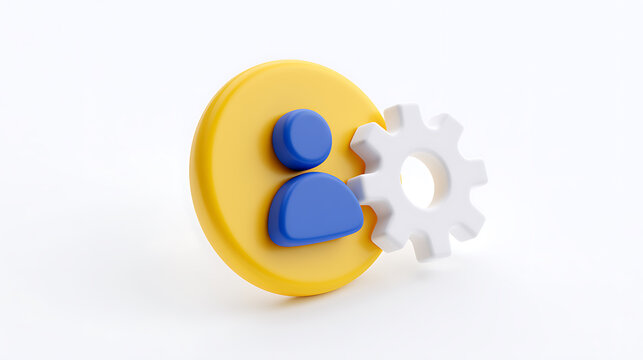 Vibrant 3D Illustration: User Profile Icon with Gear Symbol on White Background Representing Account Settings and Management