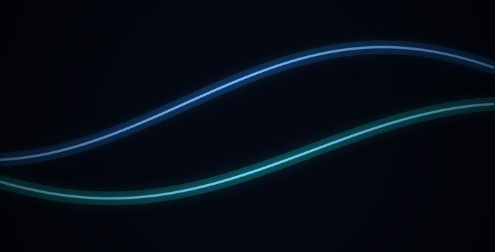 Two glowing, parallel light streaks with a soft blue and cyan gradient, curving horizontally across a dark, grainy black background