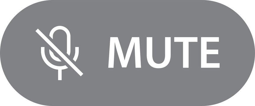 Gray Mute Button with Crossed Microphone Symbol and White Text PNG, Isolated on Transparent Background