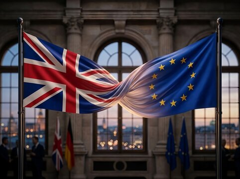 UK and EU relations, international trade, economic cooperation, diplomacy, commerce, logistics, and post Brexit business connections. Bond of Trade, Politics, and Technology