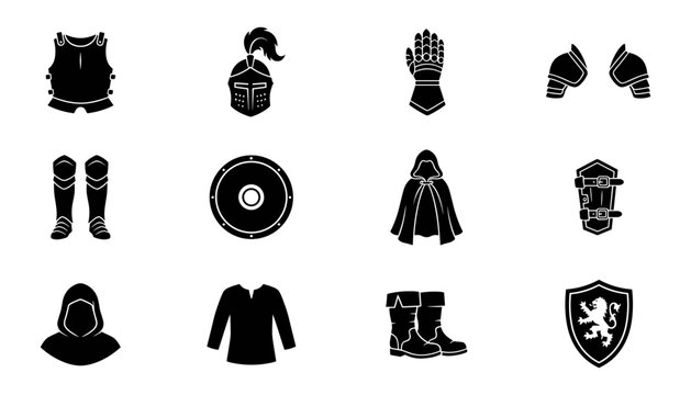 Set of medieval knight armor and equipment icons