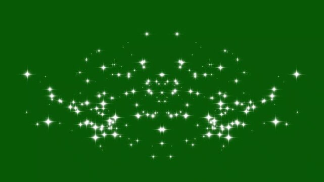 Magic sparkles glitter line stars, star sparkle vector doodles, shimmer effect overlay, twinkling magic dust, fairy sparkle stars, shimmer particles motion on green background.4k loop animation