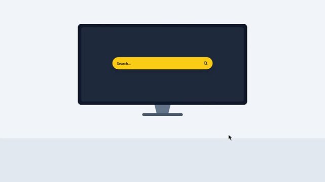 Minimalist flat design animation of a golf ball transitioning into a computer search bar.