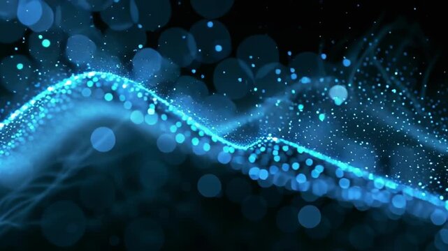Aqua Particles Flow in a Lit Wave in Darkness / 暗闇を流れる水色の粒子が光の波を描く