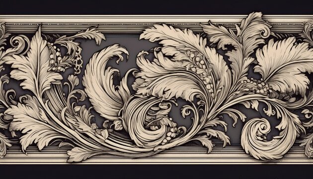 ornate baroque floral border with vintage engraving detail