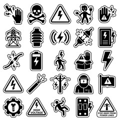 Fototapeta premium High voltage and electrical safety warning icons and sticker set.