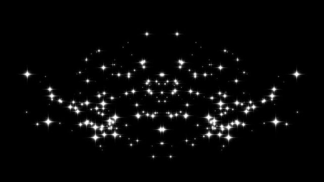 Magic sparkles glitter line stars, star sparkle vector doodles, shimmer effect overlay, twinkling magic dust, fairy sparkle stars, shimmer particles motion on black background.4k loop animation