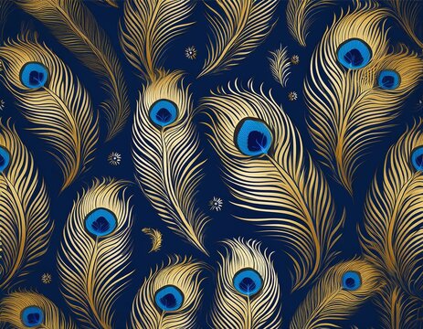 seamless golden blue tiger stripe pattern with peacock style