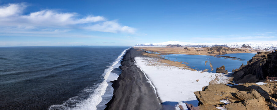 Beautiful view of Dyrh&oacute;laey Viewpoint of a desert beach, Iceland