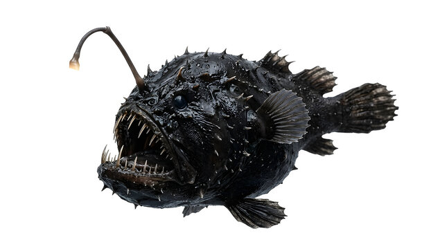 Deep sea anglerfish with glowing lure isolated on transparent background