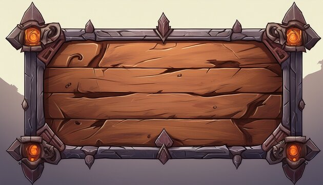 wooden billboard with thin iron border warcraft 3 rpg style
