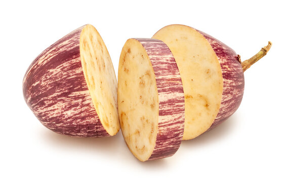 sliced jewel marble eggplant path isolated on white
