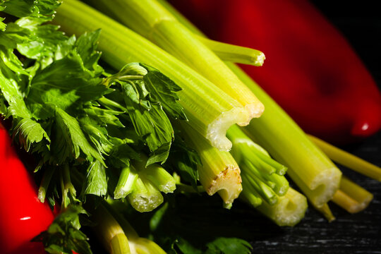 celery stalk vegetable mix on black background