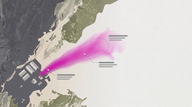 Satellite view of an industrial methane plume across muted terrain
