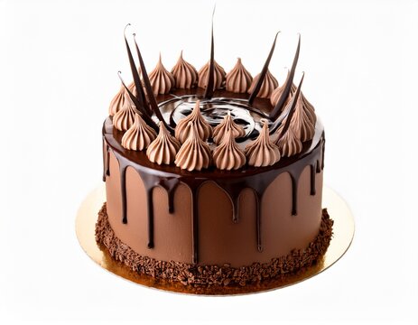 delicious tall chocolate icing cake design on an isolated background