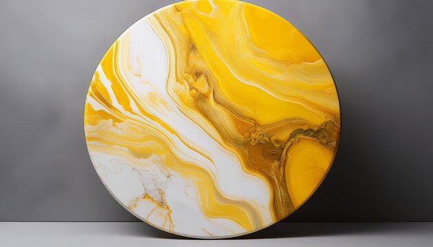 yellow and white marble round disc on an isolated background