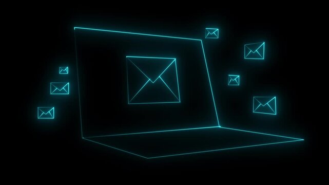 neon message icon animation with black background. glowing neon message icon concept .Massaging or email is an ever changing part of people's daily lives.    message is impotent for is life.